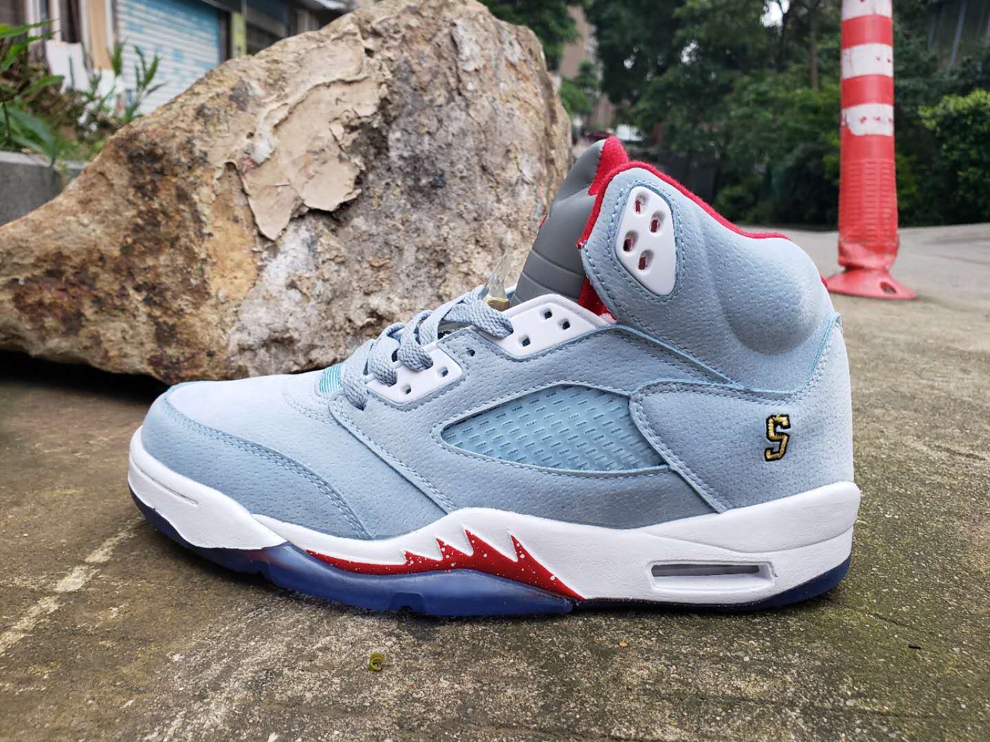 New Jordan 5 Retro Ice Blue White Red Shoes